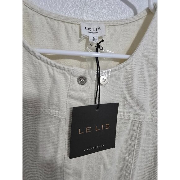 LE LIS Ruffle Buttons Denim Romper In Cream Size Large - Picture 8 of 9
